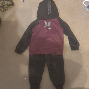 Hurley Kids Shark Hoodie and Jogger Set - Burgundy and Charcoal
